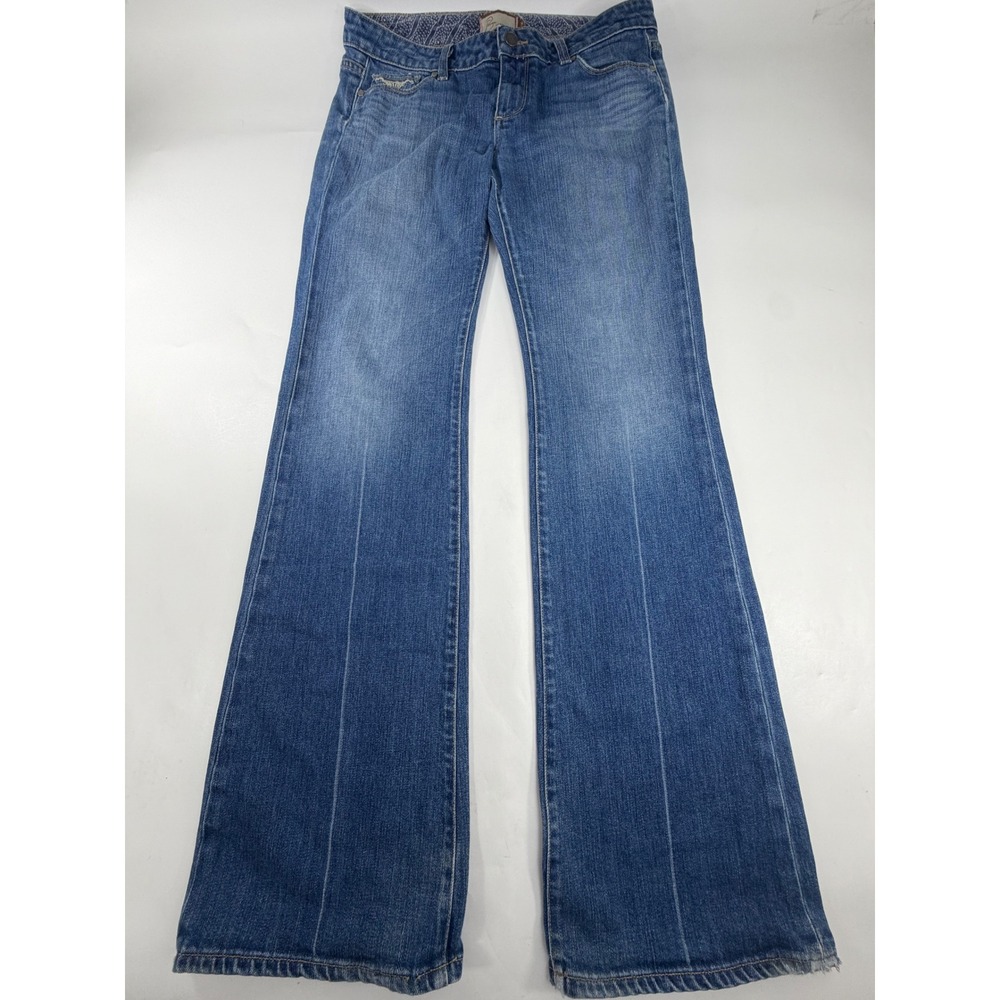 Paige Premium Denim Laurel Canyon Flare Jeans Blue Embroidered Rose Low Rise 31